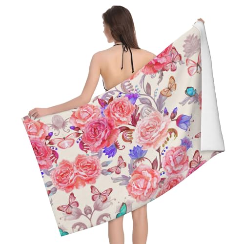 Liulannq Badetuch aus Mikrofaser, saugfähig, Motiv: Blumen und Rosen von Liulannq