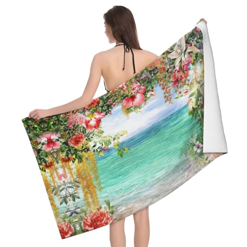 Liulannq Badetuch aus Mikrofaser, saugfähig, Motiv: Blumen und Rosen von Liulannq