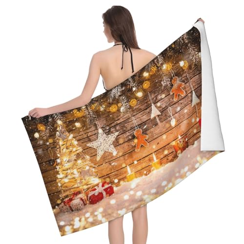 Liulannq Badetuch mit Weihnachtsbäumen und Kerzen, saugfähig, Mikrofaser von Liulannq