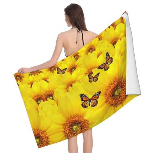 Liulannq Saugfähiges Mikrofaser-Badetuch mit gelben Blumen und Schmetterlingen Liulannq Saugfähiges Mikrofaser-Badetuch mit gelben Blumen und Schmetterlingen von Liulannq