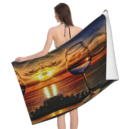 Liulannq Sunset Wine Glass Mikrofaser saugfähiges Badetuch von Liulannq