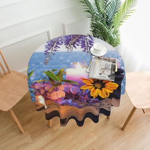 Liulannq Tischdecke mit Steinen mit Kerzen, Gänseblümchen, rund, dekorativ, lang, 152,4 cm Liulannq Tischdecke mit Steinen mit Kerzen, Gänseblümchen, rund, dekorativ, lang, 152,4 cm von Liulannq
