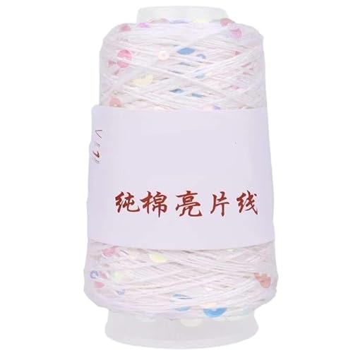 100 g handgewebtes Häkelgarn aus Baumwolle – 3 mm und 6 mm Paillettengarn for selbstgemachte Kleidung und Accessoires, perfekt(Weiß) von LiuliuBull