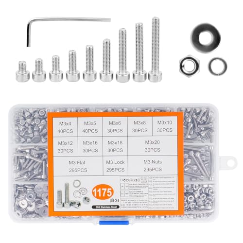 1175 Stk M3 Schrauben Set, Innensechskantschrauben Muttern Sets, Edelstahl Zylinderschrauben mit Muttern und Unterlegscheiben Set, Gewindeschrauben Maschinenschrauben Sortiment + Sechskantschlüssel 1175 Stk M3 Schrauben Set, Innensechskantschrauben Muttern Sets, Edelstahl Zylinderschrauben mit Muttern und Unterlegscheiben Set, Gewindeschrauben Maschinenschrauben Sortiment + Sechskantschlüssel von Liuliushun
