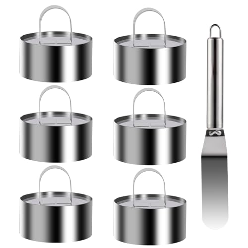 6 Stk Dessertringe und Speiseringe Set, Edelstahl Servierringe Tortenringe Backringe, Anrichteringe Anrichtringe für Tartelette Kuchenringe Backformen, Ø 7.5 cm/Höhe 4 cm, mit Heber + 1 Tortenspatel von Liuliushun