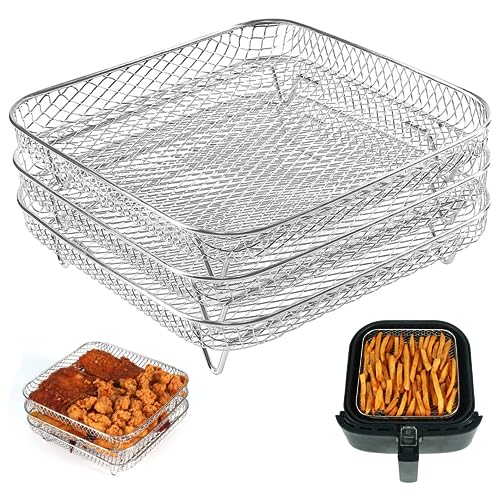 Air Fryer Accessoires, Air Fryer Rack 3PCS Stapelbar 8,27 Zoll Square Tower Air Fryer Rack Korb Edelstahl Grillregal für Barbecue, Ofen, 8 QT Luftbrüche von Liummrcy