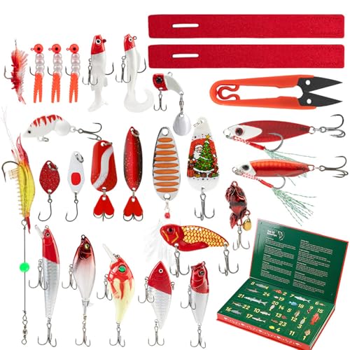 Fischerei Adventskalender 2025 24 Tage Realistic Lure Fishing Kit Weihnachten Countdown -Kalender für Urlaub Überraschung Fischer erwachsener Männer Teen Jungen von Liummrcy