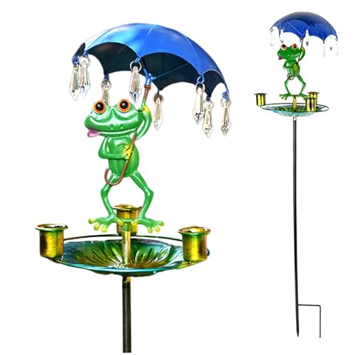 Froschvogelfutterleiter, wasserdichte niedliche Cartoon -Frosch mit Regenschirm Vogelfutterhäuschen für Natur im Freien, dekorative Kolibri Food Water Bowl für Garten im Freien Yard Balkon, 33x7.5 von Liummrcy