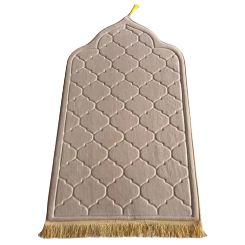 Gepolsterte Gebetsmatte 25, 6 x 43, 3 Zoll Flanell Muslim Gebetsteppich mit Quasten unregelmäßiger Bogen geformtes Washabke Tragbarer Mat Anti-Rutsch-Fläche Teppiche für Ramadans Eid Geschenk Beige von Liummrcy