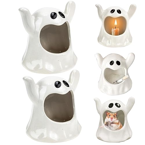 Halloween Teelichthalter, Halloween Kerzenhalter Keramik niedliche Geisterkerzenhalter 2PCS Festival Dekor für Teelichter für Wohnzimmertisch Halloween Party von Liummrcy