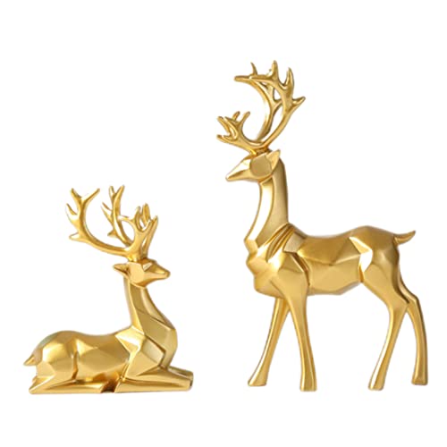 Liummrcy, 2 Stück Weihnacht Rentier Figuren Dekor Nordische europäische Hirschstatue Kamin Fenster Schreibtisch Schlafzimmer Regal Orament für Wohnzimmer Bürodekoration (Gold) von Liummrcy