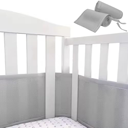 Liummrcy 1 Set Crib Stoßstangen atmungsaktive hautfreundliche Maschen-Krippen-Kribis-Liner zum Schutz von Babybeinen und Armen, sicher und konform, Besser Feste Unterstützung, grau von Liummrcy