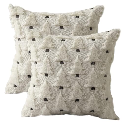 Liummrcy 2pcs Weihnachtskissen Cover, weiche Plüsch -Faux -Pelze Weihnachtsbaumwurf Kissen Hülle Winterkissen für Urlaubshaus Schlafzimmer Sofa Dekor, Weiß von Liummrcy