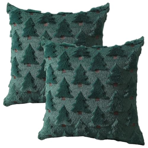 Liummrcy 2pcs Weihnachtskissenbezüge, weiche Plüsch -Faux -Pelze Weihnachtsbaumwurf Kissen Hülle Winterkissen für Urlaubshaus Schlafzimmer Sofa Dekor, Grün von Liummrcy