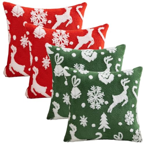 Liummrcy 4pcs Weihnachtskissenbezüge weiche Plüsch Schneeflake Rentier werfen Kissen Koffer Winterkissenbezug für Urlaub Home Schlafzimmer Sofa Dekor Dekor von Liummrcy