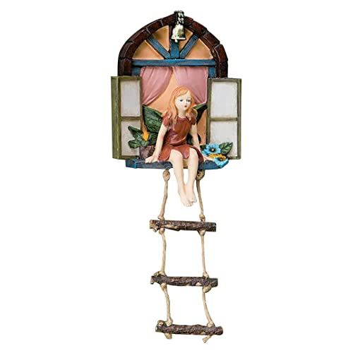 Liummrcy Feengartenfenster Statue Miniatur Girl Leiter Hängende Baumskulpturen Mikrolandschaft Ornament Dekoration, Außenstatuen von Liummrcy