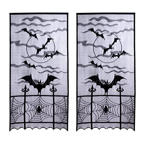 Liummrcy Halloween Tafeln, 2pcs Schwarze Spitze Halloween Fenstervorhänge, Halloween Türdekorationen, Spinnennetz Fledermaus Tür Vorhang Panel Dekor für gruselige 40 x 84 Zoll von Liummrcy