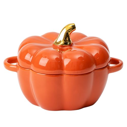 Liummrcy Kürbisschale mit Deckel, 450 ml niedliche Kürbiskeramikschale mit zwei Griffe, einfache saubere dekorative Töpfe für Halloween Thanksgiving Liummrcy Kürbisschale mit Deckel, 450 ml niedliche Kürbiskeramikschale mit zwei Griffe, einfache saubere dekorative Töpfe für Halloween Thanksgiving von Liummrcy