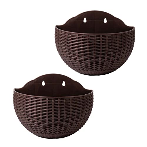 Liummrcy Wandpflanzer, Zaun Pflanzer, Rattan -Pflanzer, 2pcs Wandhänge -Pflanzer hängende Blumentöpfe Halbkreis Plastikpflanzenkörbe Behälter Blumentopf mit Entwässerung und Haken für Zaun klein von Liummrcy