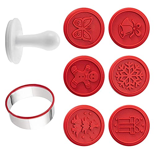 Liummrcy Weihnachts-Keksstempel Set, Silikon-Keks-Briefmarken Set, 6 Muster: Lebkuchenmann, Weihnachtsglocke, Weihnachtsbaum, Geschenkbox, Schmetterling, Schneeflocke, 8 Stück, Rot von Liummrcy