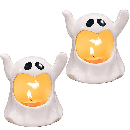 Teelichthalter, Halloween Kerzenhalter Keramik niedliche Geisterkerzenhalter 2PCS Festival Dekor für Teelichter für Wohnzimmertisch Halloween Party von Liummrcy