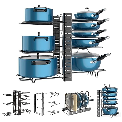 Topfpfanne Racks, Pan Organizer für Schrank 8 Stufen Töpfe und Pfannen Organizer faltbare abnehmbare Pfanne Rackhalter Ständer Verstellbarer Metalltopf Rack Organizer von Liummrcy