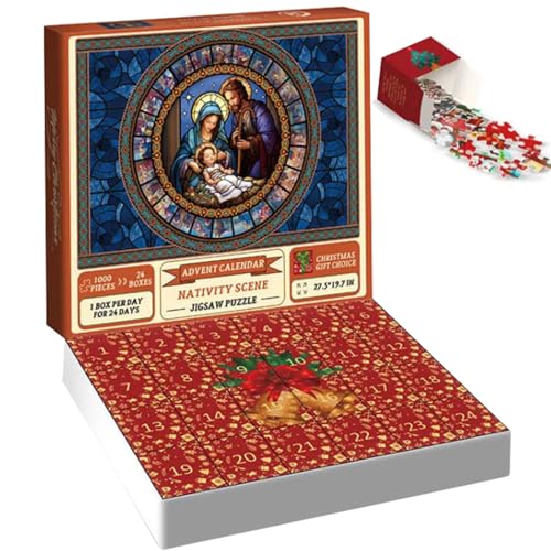 Weihnachtsschmuck, Weihnachtsab Adventskalender 2023 24 Teile Krippe Szene 1000 Stück Jigsäge für Erwachsene Kinder Adventskalender Puzzle für Countdown zu Countdown zu von Liummrcy