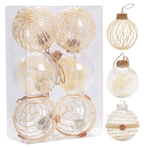 Weihnachtsschmuck 6PCS Rustikale Boho Weihnachtskugel -Ornamente bruchproof klare Plastikkugeln mit Streifen für Weihnachten Baumheimdekor, Style 1 von Liummrcy