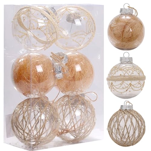 Weihnachtsschmuck 6PCS Rustikaler Boho Weihnachtskugel Ornamente bruchproof klare Plastikkugeln mit Streifen für Weihnachten Baumdekoration, Style 3 von Liummrcy