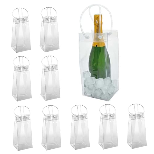 Weinkühlertasche 10 Stück Transparent PVC tragbare Flaschenkühler Tasche 9,8x3,9 Zoll Champagner Eisbag mit Griff für Bierparty im Freien, Weinflaschenkühler von Liummrcy