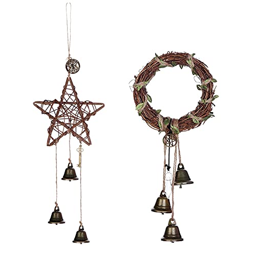 Witch Bells Round Pentagram Witch Rattan Wreath Bells Witches Bells-Rund und Pentagram Witch Rattan Bells Witch Bells für Türknauf Schutz für Türdekor 2PCS von Liummrcy