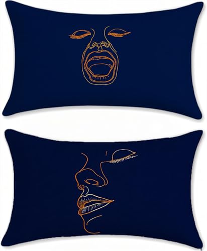 Marineblau Outdoor Kissen Deko Wohnzimmer Kissenbezug 40x65cm Samt Sofakissen Bett Deko Kissenbezüge Abstrakt Aesthetic Gartenkissen Sofa Pillow Case Couchkissen 2er Set mit Reißverschluss u-9437 von Liutuedy