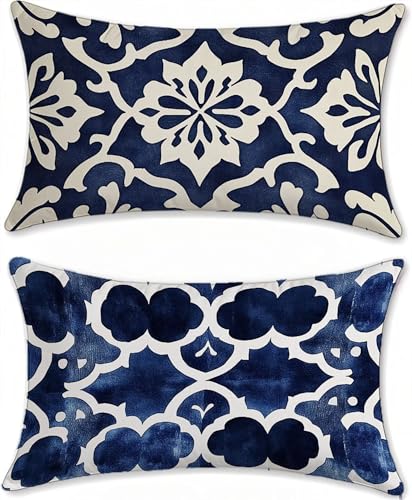 Marineblau Outdoor Kissen Deko Wohnzimmer Kissenbezug 40x80cm Samt Sofakissen Bett Deko Kissenbezüge Abstrakt Aesthetic Gartenkissen Sofa Pillow Case Couchkissen 2er Set mit Reißverschluss u-9477 von Liutuedy