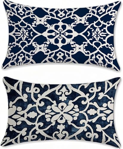 Marineblau Outdoor Kissen Deko Wohnzimmer Kissenbezug 60x120cm Samt Sofakissen Bett Deko Kissenbezüge Abstrakt Aesthetic Gartenkissen Sofa Pillow Case Couchkissen 2er Set mit Reißverschluss u-9367 von Liutuedy