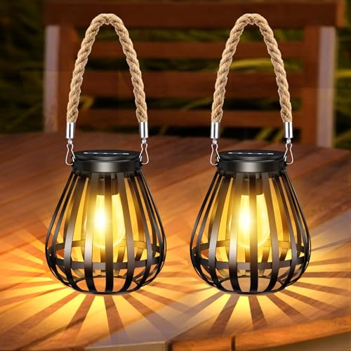 2 Stück Solarlampen für Außen Hängend, Metall Solar Laternen für Draußen mit LED-Glühbirne, IP65 Wasserdicht Solarlampen für Außen Terrasse Balkon Hof von Liuyife