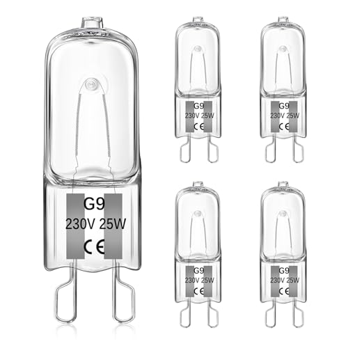Liuyife Halogenlampen G9 25W, G9 Halogen Leuchtmittel Warmweiß Dimmbar 230V 2700K, Hitzebeständig 300°C Geeignet für Backofenlampen, Mikrowelle, Tischlampen, 5 Stück von Liuyife