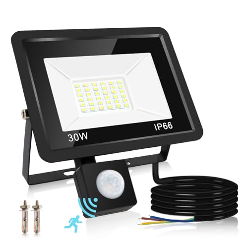 Liuyife LED Strahler Außen 30W, LED Fluter mit Bewegungsmelder, IP66 Wasserdicht, 3000LM, Kaltweiß 6000K, Aussenstrahler Scheinwerfer für Garten, Hof, Garage, Sportplatz von Liuyife