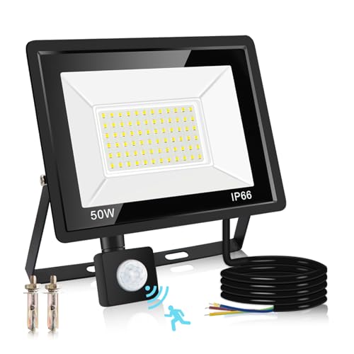 Liuyife LED Strahler Außen 50W, LED Fluter mit Bewegungsmelder, IP66 Wasserdicht, 5000LM, Kaltweiß 6000K, Aussenstrahler Scheinwerfer für Garten, Hof, Garage, Sportplatz von Liuyife