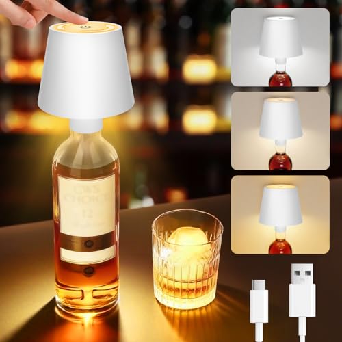 Liuyife USB Akku Flaschenlampe 5200 mAh, Kabellose Flaschenlampe Aufsatz LED, Berührungssteuerung von 3 Farbtemperaturen, für Restaurant Bar Schlafzimmer (Weiß) von Liuyife