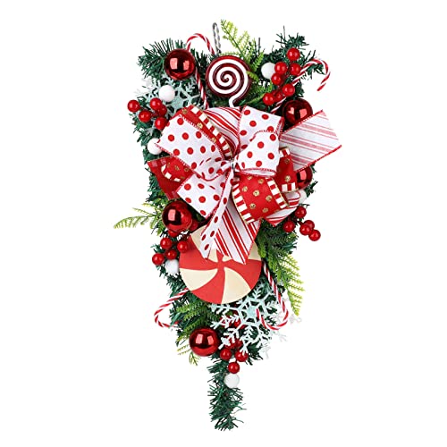 Liuyoyo 47 cm Weihnachtskranz in Tropfenform, künstliche Tropfen-Girlande, Schleife, Kranz, Weihnachtskranz, Weihnachten, hängende Dekoration für Weihnachtsbaum, Outdoor von Liuyoyo