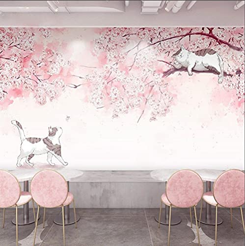 3D romantische rosa Sakura Katze Tapete japanischen Stil Gastfamilie Restaurant Kinderzimmer Mädchen Schlafzimmer Tapete-250cmx175cm von Liuzhou