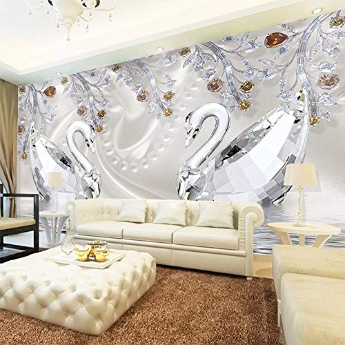 Benutzerdefinierte 3D Fototapete Romantische Schöne Kristall Diamant Schwan Schmuck Wohnzimmer Sofa TV Hintergrund Wandtapete-300cmx210cm von Liuzhou