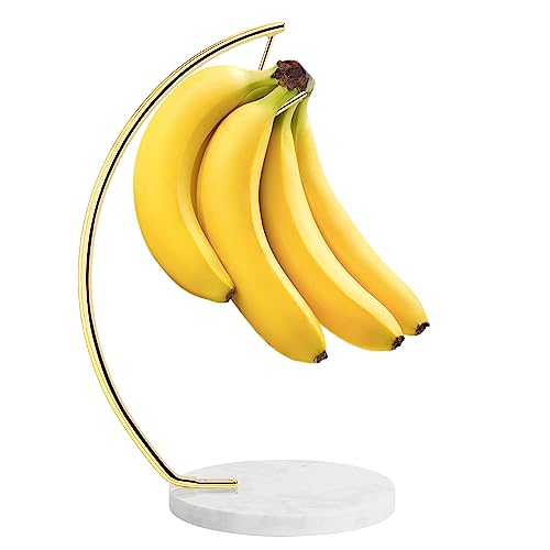 Livabber Bananenhalter mit Marmorsockel, Metall-Bananen-Aufhänger, moderner Baumständer mit Haken, langlebiger Bananenhalter, für Küchenarbeitsplatte (goldfarben, einzelner Haken) von Livabber
