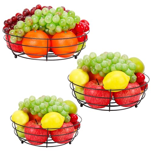 Livabber Obstschale aus Draht, Metall-Obstkorb für Küchentheke, große Kapazität, Aufbewahrungshalter, Tisch-Organizer für Gemüse, Brot, Snacks, 3 Stück (schwarz) von Livabber