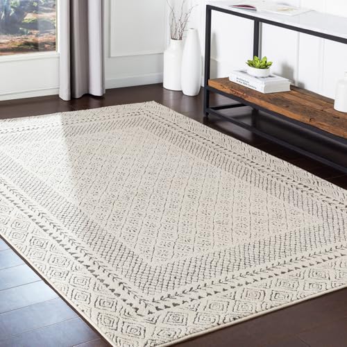 Livabliss Monaco Teppich Wohnzimmer Boho, großer Teppich Schlafzimmer 140x200 cm - Teppich für Esszimmer mit geometrischem Muster, Skandinavischer Wohnzimmerteppich modern in Beige, Holzkohle Grau von Livabliss