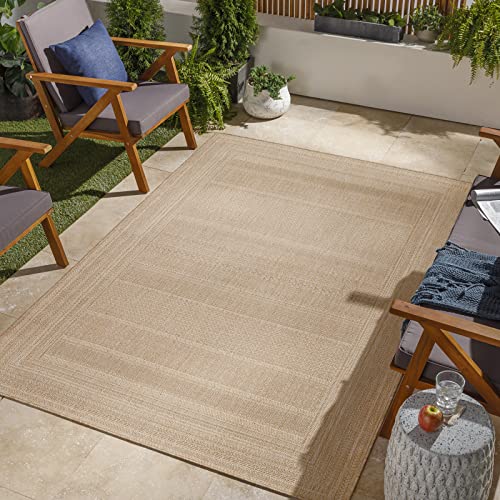 Livabliss Outdoor Teppich wetterfest, Alvor - In und Outdoor Teppich für Balkon 160x213 cm, Terrasse, Garten, Küche - Outdoor Teppich Boho Style, Teppich für draußen - Teppich Beige und Elfenbein von Livabliss