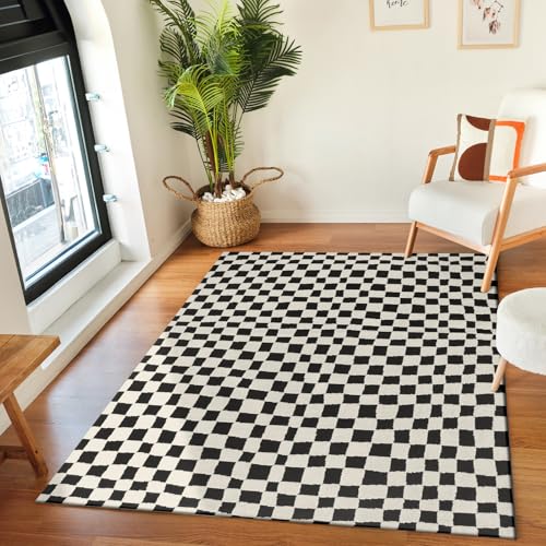Livabliss Pula Teppich Wohnzimmer Boho, großer Teppich Schlafzimmer 160x213 cm - Teppich für Esszimmer mit geometrischem Muster, Skandinavischer Wohnzimmerteppich modern in Schwarz und Weiß von Livabliss