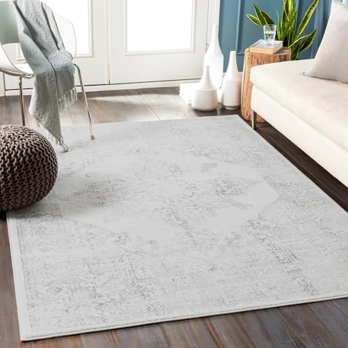 Livabliss Roma Vintage Teppich groß - Orientalischer Teppich Wohnzimmer 120x170 cm, Esszimmer, Schlafzimmer - Boho Kurzflor Teppiche für einfache Pflege - Elfenbein und Grau von Livabliss