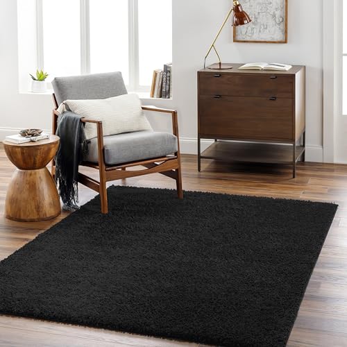 Livabliss Shaggy Berber Teppich - Flauschiger Teppich groß für Wohnzimmer, Esszimmer, Schlafzimmer, Langflor Hochflor Teppiche flauschig - 160x213 cm, Wohnzimmerteppich in Schwarz von Livabliss
