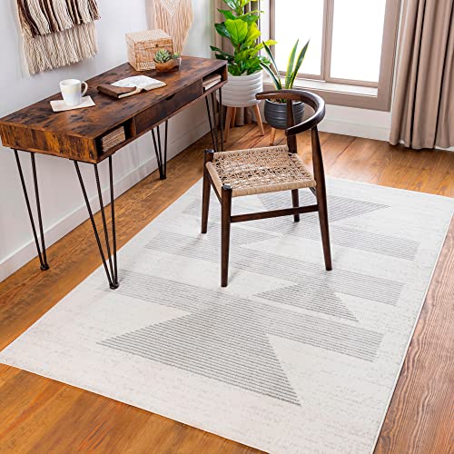 Livabliss Boise Wohnzimmer Teppich Modern - Abstrakt Design in Marmor Optik für Wohnzimmer, Esszimmer, Schlafzimmer 152x213 cm - Weicher Kurzflor in Elfenbein und Grau von Livabliss